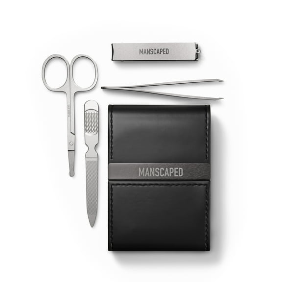 MANSCAPED® Shears 2.0 Tempered Stainless Steel Men's Nail Kit, Fingernail Clippers, Safety Scissors, Tweezers and Nail File - Black