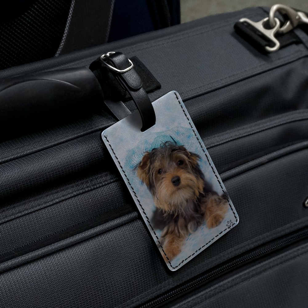 Yorkie Yorkshire Terrier Dog Resting With Blue Hat Rectangle Leather Luggage Card Suitcase Carry-On ID Tag - image 4 of 8