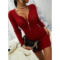 thumbnail image 2 of Sherrylily Women Zipper Sweater Dress Casual Slim Sweater Dress Long Sleeve Mini V-Neck Dresses, 2 of 6