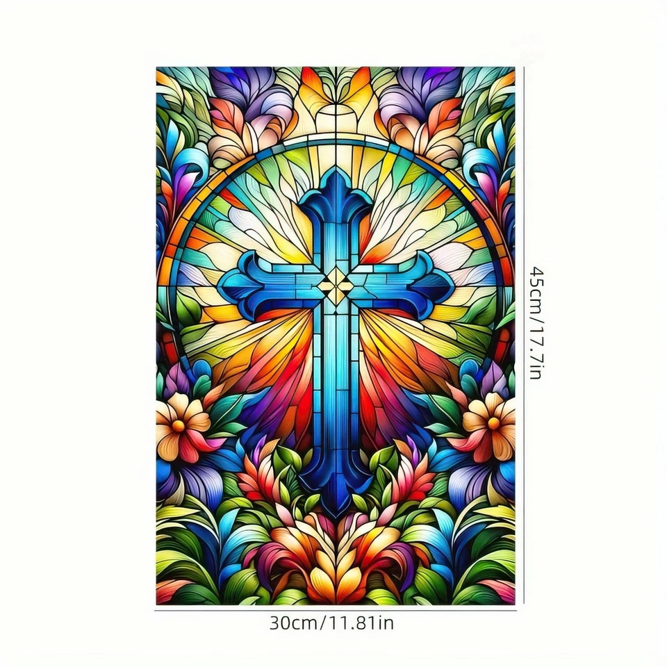 PURELY- Vibrant Stained Glass Cross Garden Flag 12X18 Inch Christian Outdoor Decor