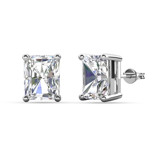 Cate & Chloe Mia 18k White Gold Plated Stud Earrings with 1ct Emerald Cut Simulated Diamonds Gift for Women