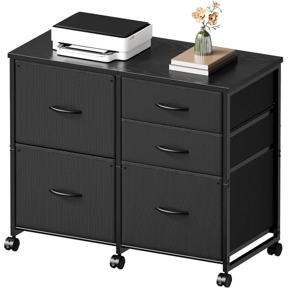 Lateral File Cabinet with 5 Drawers Rolling Filing Cabinets Under Desk Storage Printer Stand with Wheels,Mobile File Cabinet for Home Office