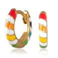 thumbnail image 2 of Gold Plated Sterling Silver Enamel Color Huggie Hoop Earrings for Women – Rainbow Stripe Enamel, 2 of 7