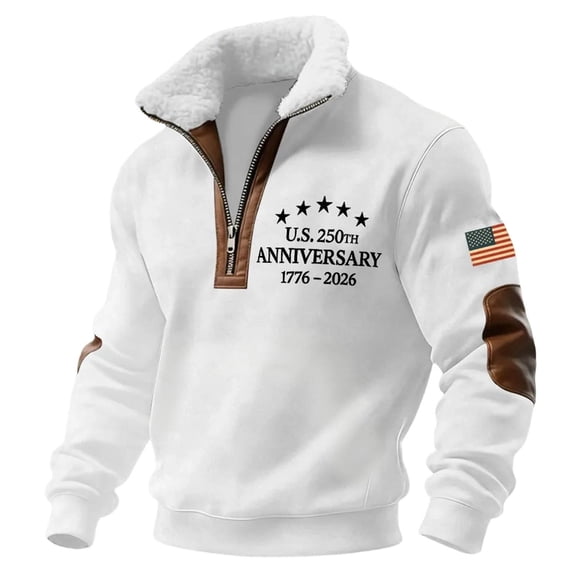 Men's 250th Anniversary USA Half Zip Pullover United States 250 Years Of Freedom Sweatshirt Patriotic Fleece Collar Shirt