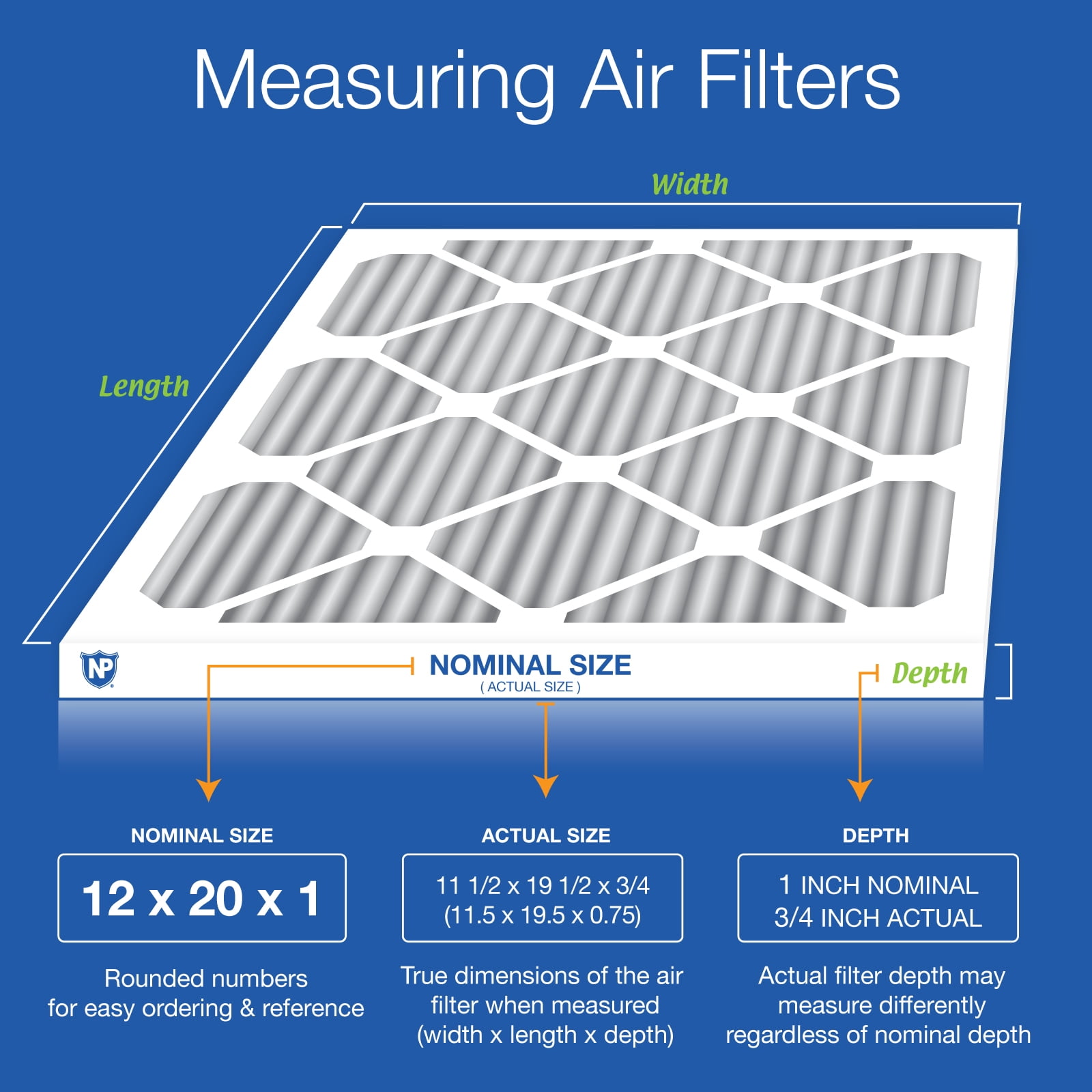 12x20x1 (11_1/2x19_1/2) Furnace Air Filters MERV 10 Pleated Plus Carbon 4 Pack