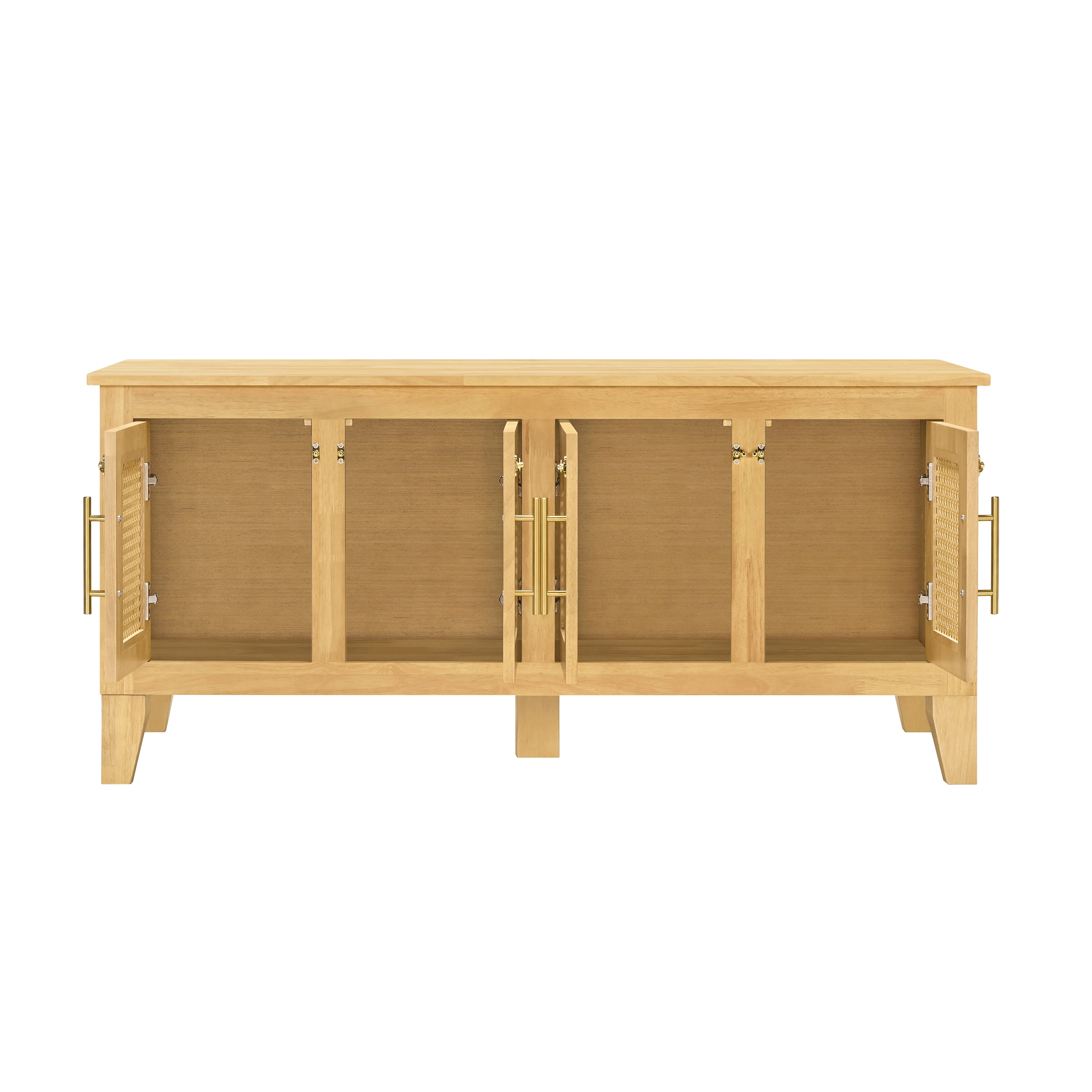 Indoor Rattan Decorated Rubber Wood Dog Crate Cabinet, Pet Kennel with Storage & 4 Doors for Living Room