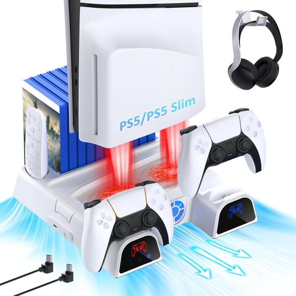 Soporte de Refrigeración NexiGo PS5 Blanco con Cargador de Controladores y Ventiladores Ajustables