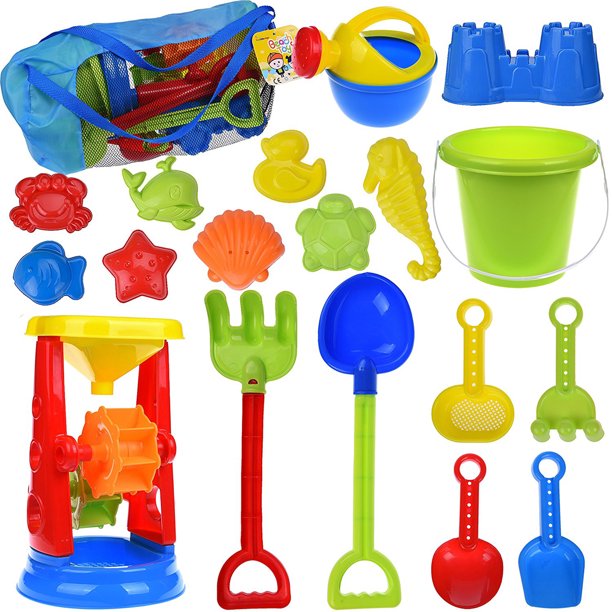 Kids Beach Sand Toys Set for Gift with Sand Molds,Mesh Bag, Sand Wheel