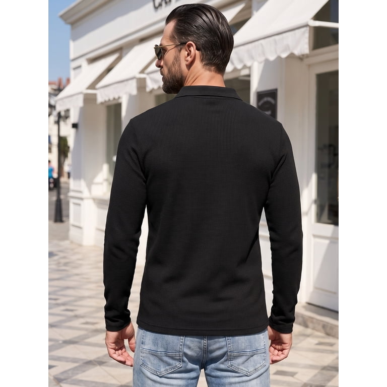 GIRUNS Men's Long Sleeve Quarter Zip Polo Shirt photo 6