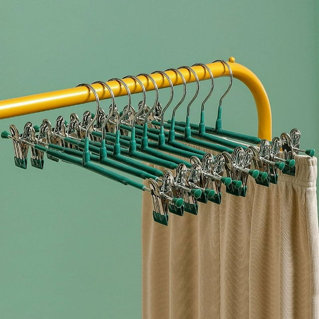 5Pcs Pants Drying Rack Space Saving Drying Hanger with Metal Clip Stainless Steel Hanger for Pants Trousers Light Blue Bold