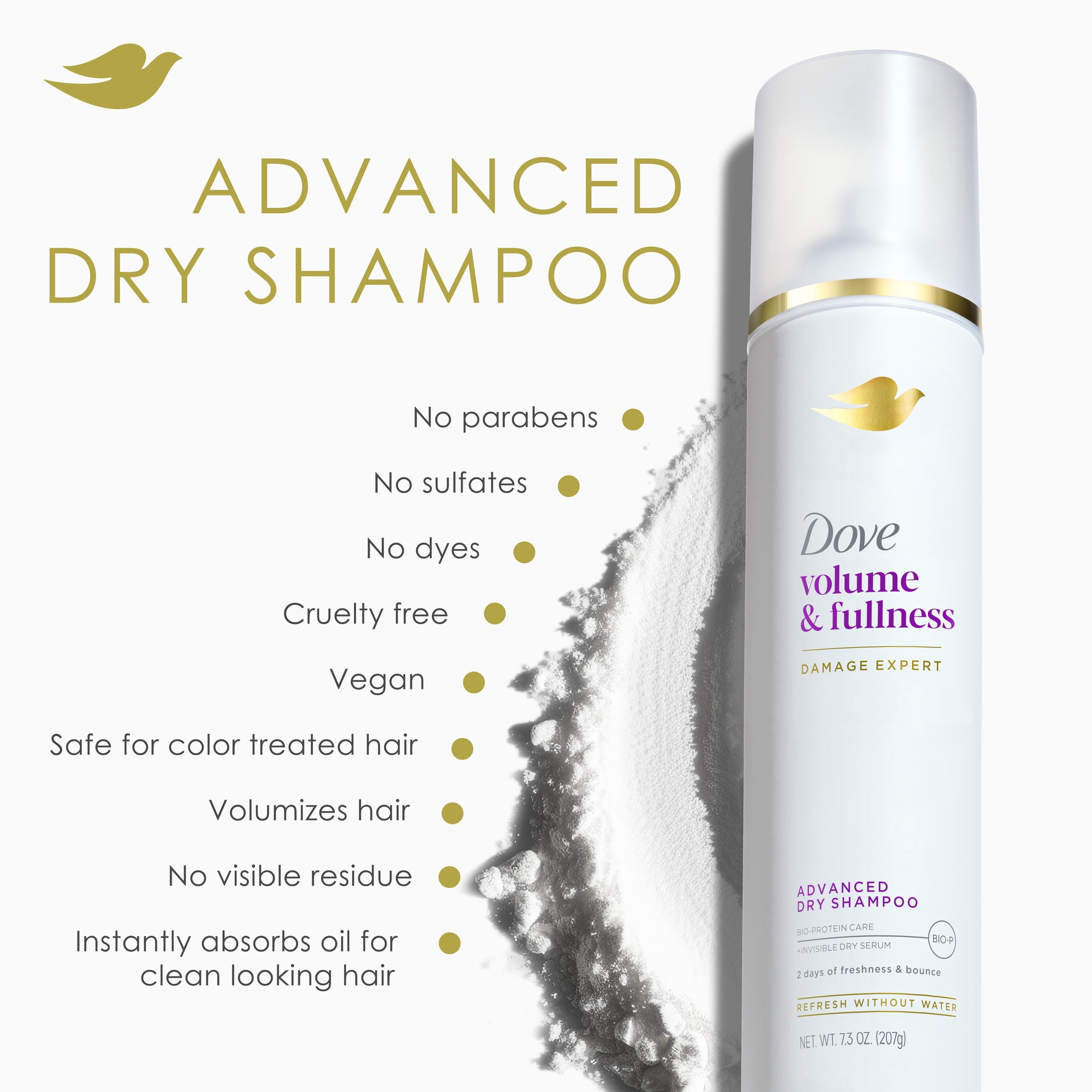(3 pack) Dove Advanced Advanced Refresh & Revive Flat Hair Without Water Volume & Fullness for 2 Days of Freshness & Bounce, 7.3 oz