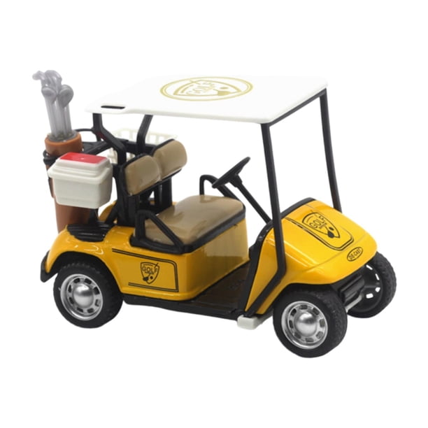 Mini carrito de golf con retroceso, modelo de juguete para decoración de tartas, para niños y niñas. Amarillo