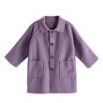 thumbnail image 3 of TIREOW Girls Mid‑Length Coat Solid Color Single Breasted Long Sleeve Lapel Trench Coat Fall Winter Fashionable Warm Overcoat, 3 of 9
