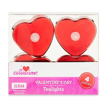 Valentine's Day Red Heart LED Tealight Candles, 4 Count, by Way To Celebrate