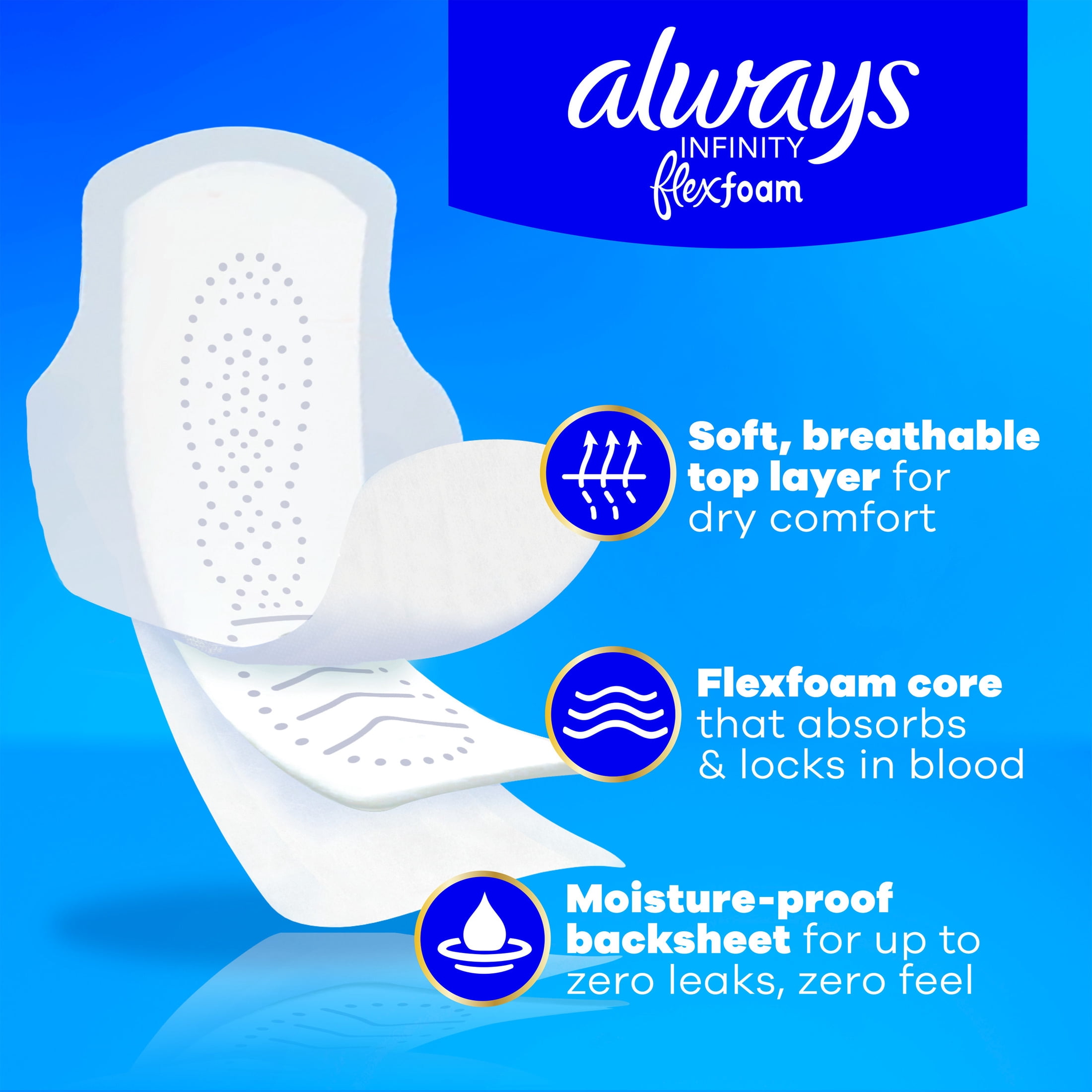 Always Infinity FlexFoam Pads, Size 1, Regular, Wings, Unscented, 60 Count