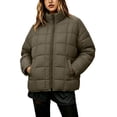thumbnail image 5 of Mifsaly Quilted Puffer Jacket for Women Stand Collar Zip Up Long Sleeve Oversized Lightweight Winter Coat Fall Cold Weather Casual Warm Outerwear with Pockets Army Green,XL, 5 of 8
