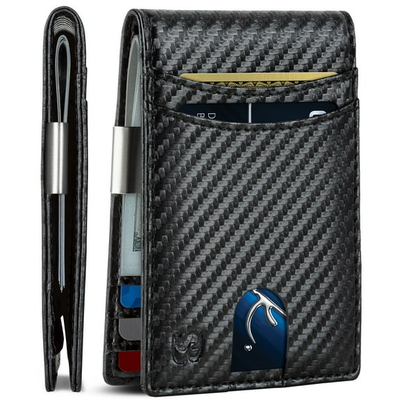 Serman Brands Mens Money Clip Wallet | Rfid Blocking Slim Front Pocket Wallets | Men Full Grain Leather | RFID Minimalist Card Holder | Modern Black