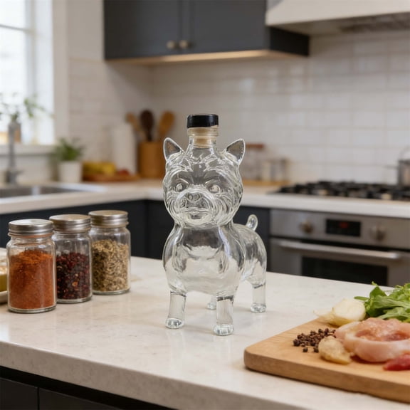 karymi Yorkshire Terrier Shaped High Borosilicate Glass Decanter Bottle - 750ml Liquor Dispenser with Sealed Cap - Gift for Dog Lovers, Home Bar Decor, Pet Theme Gifts for Men Porch Decor