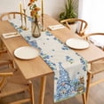 thumbnail image 3 of Table Runner 72 Inches Long for Kitchen Dining, Easter Dresser Scarf Farmhouse, Dining Table Decorations for Wedding/Parties, Farmhouse Retro Spring Rabbits Gnomes Blue Flowers 13 x 72 In, 3 of 8