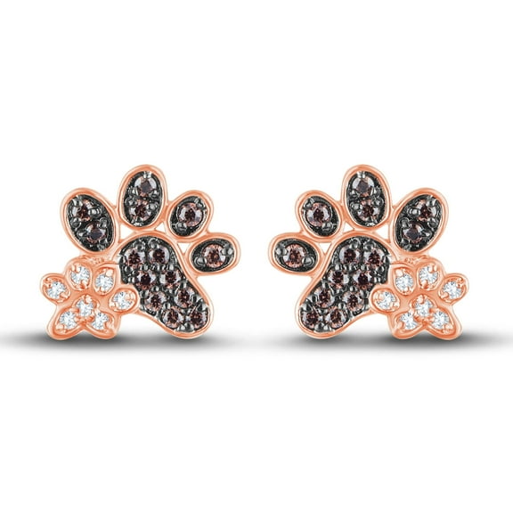 0.35 Ct Round Cut Simulated Diamond Dog Paw Stud Earrings 14K Rose Gold Plated 925 Silver