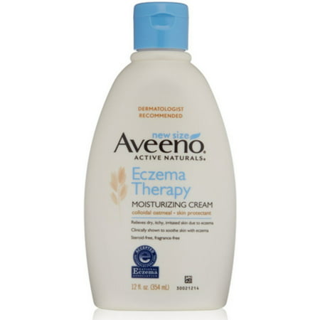 Aveeno Eczema Therapy Daily Moisturizing Cream for Sensitive Skin, Soothing Lotion with Colloidal Oatmeal for Dry, Itchy, and Irritated Skin, Steroid-Free and Fragrance-Free, 12 fl. oz