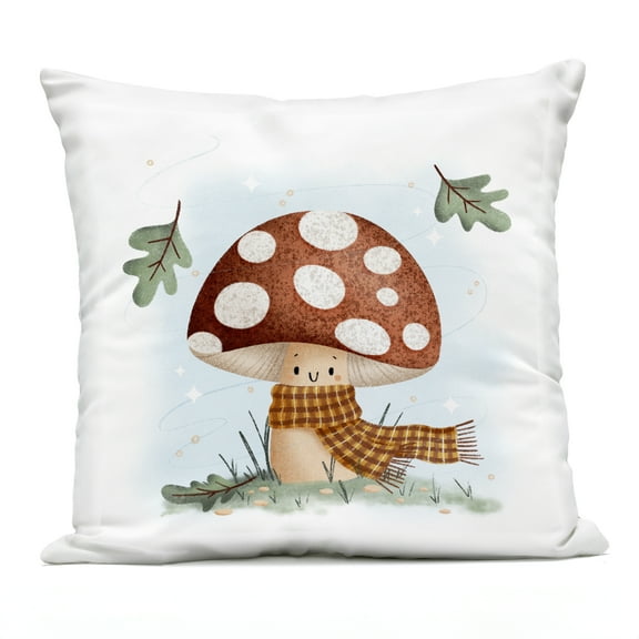 Stupell Industries Happy Mushroom in Scarf Design by Sarah Hickman Outdoor Printed Pillow