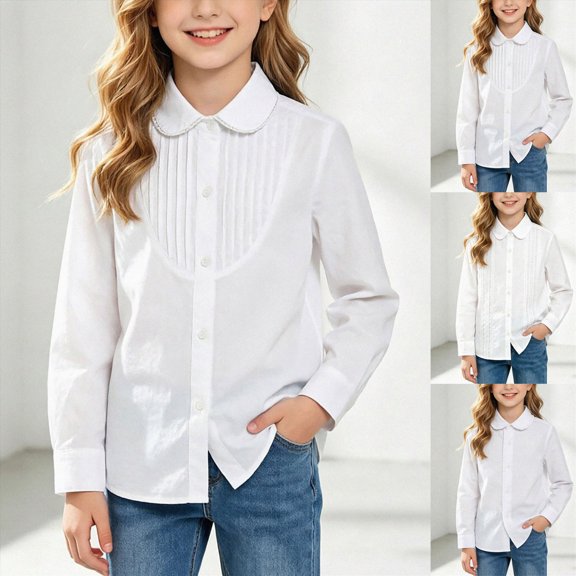 WUANDIXFA Button Up Shirts for Boys 3-18 Years Girls Long Sleeve Dress Shirt, Casual Formal Kids Dress Shirt, Button Down Shirt School,Beige,15-16 Years
