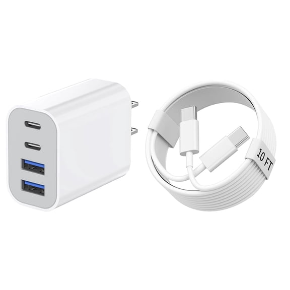 40W Super Fast Type C Charger Compatible for Iphone 17, 4-Port Fast Charging Block with 10FT USB C Cable for iPhone 17/16/15, Samsung, iPad, Pixel,1pack