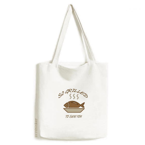 Barbecue Food Fish Fragrance Happy Tote Canvas Bag Shopping Satchel Casual Handbag
