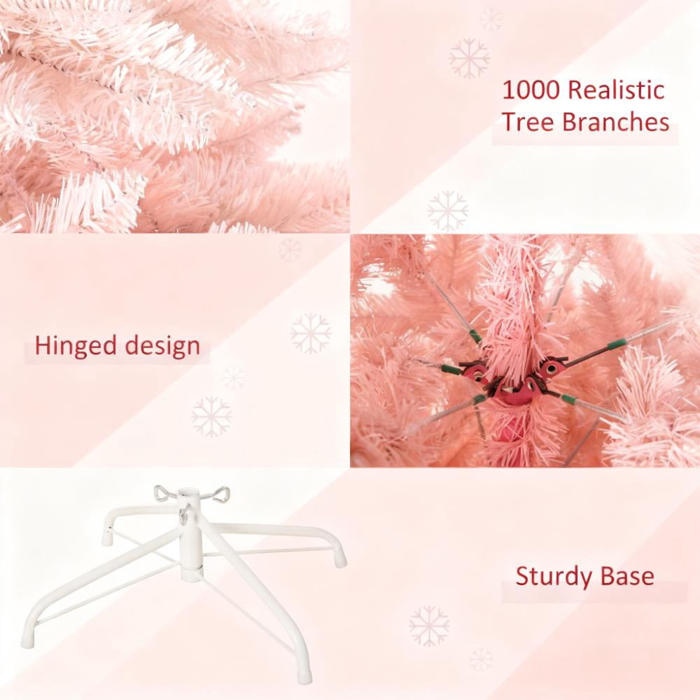 7ft Unlit Pink Christmas Tree 1000 Tips Wide Shape Flame Retardant Indoor Holiday Decor