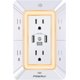 thumbnail image 1 of Protector contra sobretensiones de enchufe múltiple - POWRUI 6 extensor de salida con 3 puertos USB (1 USB C) y luz nocturna, regleta de alimentación de 3 lados con adaptador de tomas espaciadas - bla, 1 of 3