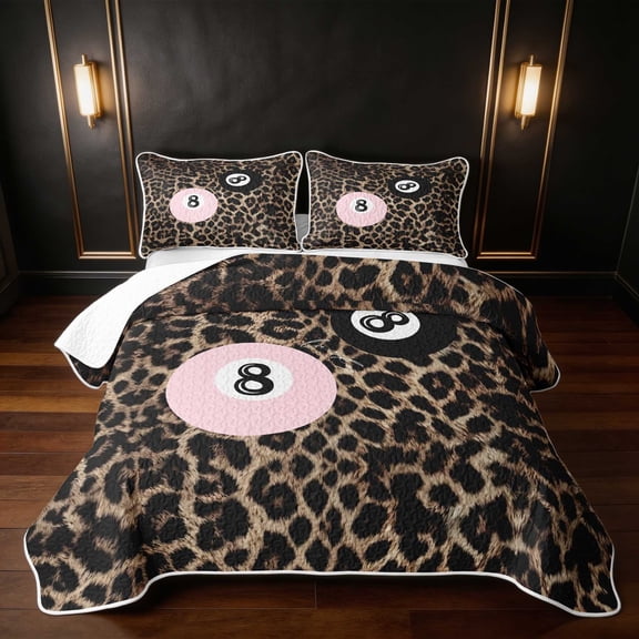 Erosebridal Lucky 8 Twin Quilt Set Blush Twin Coverlet Set, Blush Leopard 2pcs 1 Bedspread and 1 Pillowcase