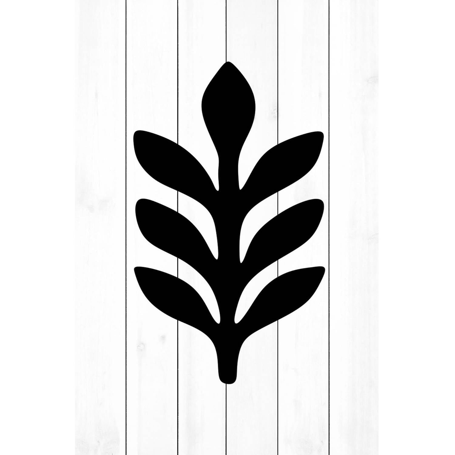 "Black Leaf 2" Painting Print on White Wood