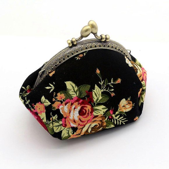 Wallet,Lady Vintage Flower Mini Coin Purse Wallet Clutch bag (Black)