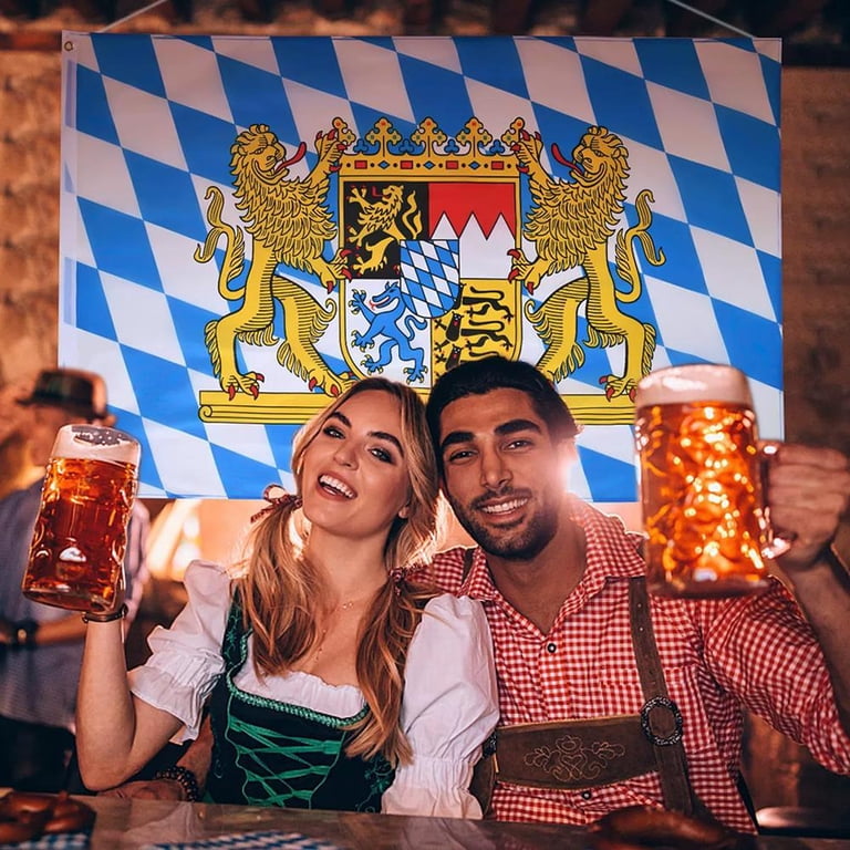 Oktoberfest Pennant Banner & Decor Kit - Bavarian Blue Check Flags, 2m Banner, Table Runner, Pre-Strung