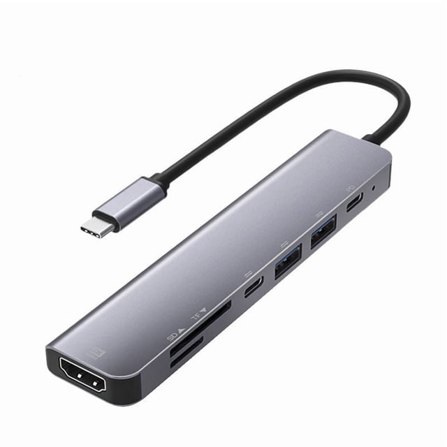 7-in-1 USB-C Hub with 4K60Hz HDMI - USB to HDMI Adapter with SD/TF Card Reader & PD Charging, Multiport Docking Station for Laptop/PC/MacBook