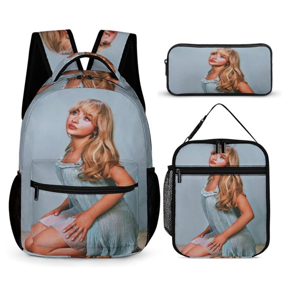 Sabrina Backpack Carpenters 17 Inch 3 Piece Set with Insulated Lunch Bag and Pencil Case, Bookbag Laptop Backpack Cartoon Durable Lightweight Casual Backpack