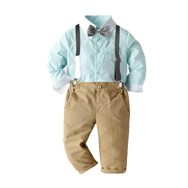 Ropa Para Bebés Ropa Para Niños Pequeños Ropa Para Recién Nacidos Otoño Invierno Manga Larga Pantalones Con Tirantes Pajarita Conjunto Sling Caballero Ropa Traje Caqui Odeerbi LM103-1351