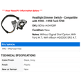 thumbnail image 2 of Headlight Dimmer Switch - Compatible with 1990 - 1992 Ford F700 1991, 2 of 2
