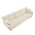 thumbnail image 5 of 3-Seater Sofa Set with 2 Ottomans and Pillows, Solid Wood Frame, Textured Chenille Cover, High-Rebound Cushions, White, 5 of 9