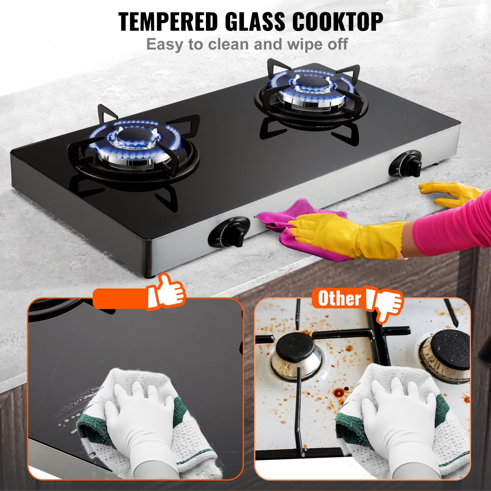 BENTISM Gas Cooktop Tempered Glass Countertop Cooktop 28" Max 10100BTU 2 Burners