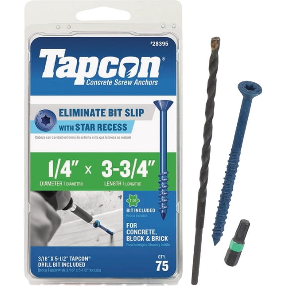ITW Brands Tapcon 28395 1/4x3-3/4 Blue Star Drive Bugle Head Concrete Anchors 75/Box — Home & Garage Storage, Stackable Design