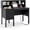 Black, variant on Hanyu Modern Home Office Desk with Hutch, Office Desk with USB Charging Ports and Power Outlets, Computer Desk with 5 Storage Cubbies and 2 Drawers, Writing Study Desk for Bedroom (White)