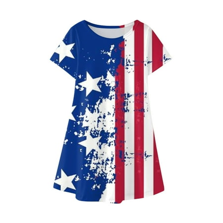 

TUOBARR 2023 Summer Savings Clearance! Baby Girl Dresses Dresses for Baby Girls，Casual Clothes for Toddler Kids Independence Day Fashion Cute Short Sleeve Star Print Dress Dark Blue 5 Years