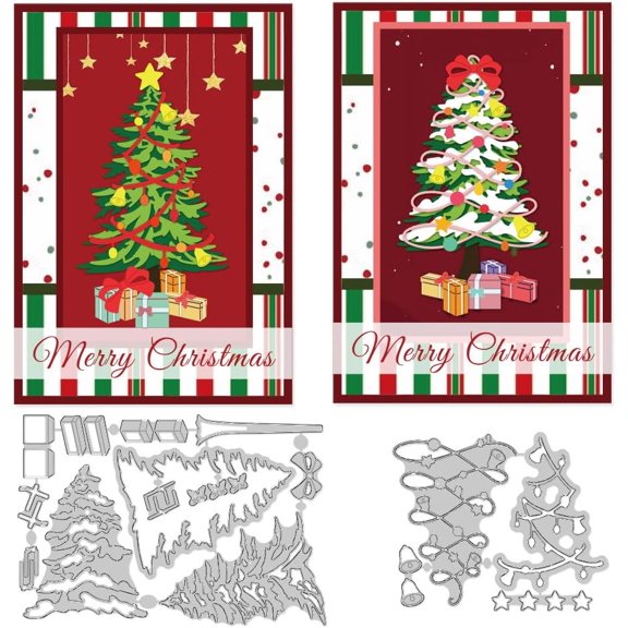 Christmas Tree Die Cuts for Card Making Christmas Party Gift Die Cuts Carbon Steel Cutting Dies Frame Stencils Scrapbooking Embossing Template Dies for Christmas Craft Birthday Gift Decor
