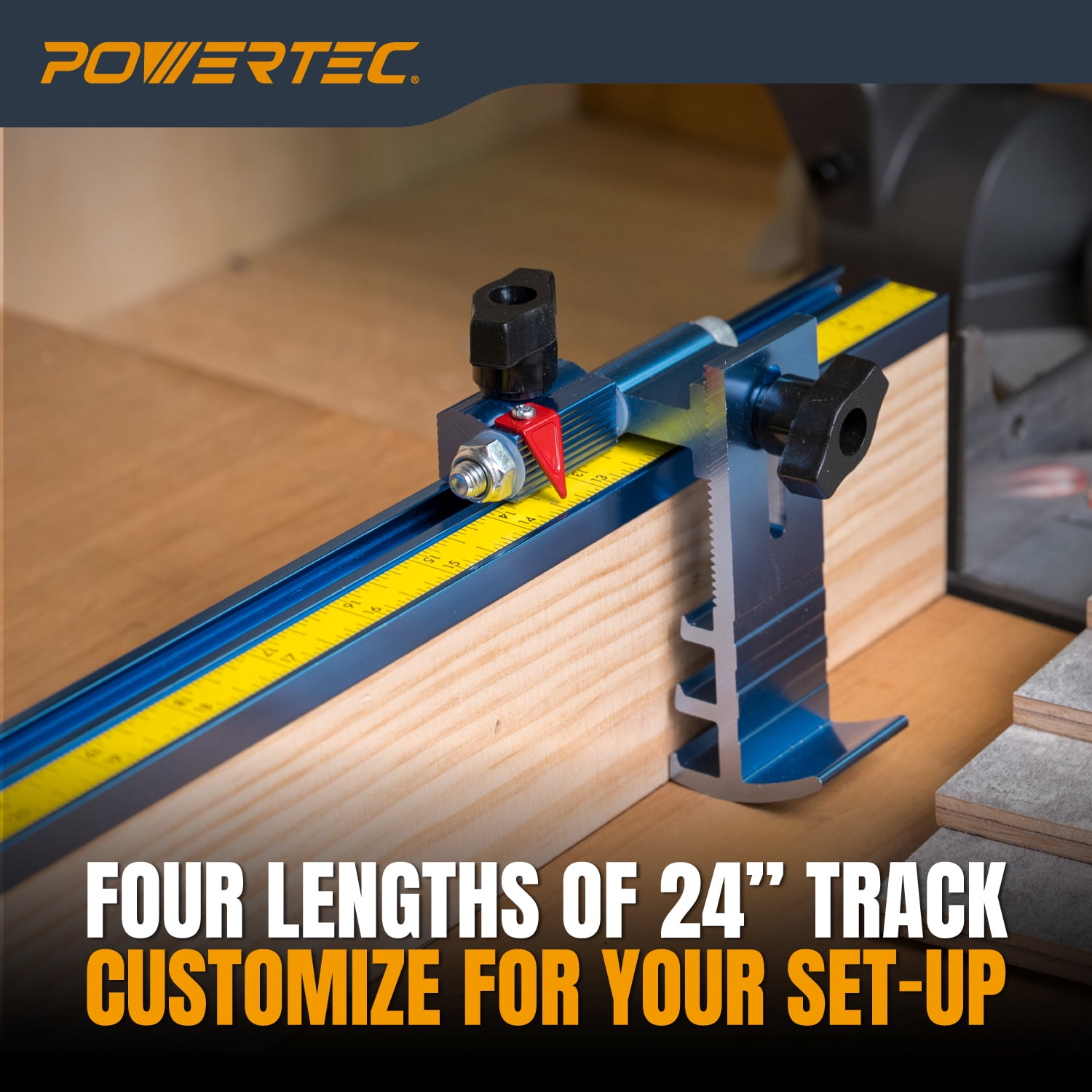 POWERTEC Miter Saw Fence for Miter Saw, Drill Press & Radial Arm Saw, Includes T Track Stop Kit, Tape Measures and T Track Fence Cap, T Track Accessories for Woodworking (71742N)