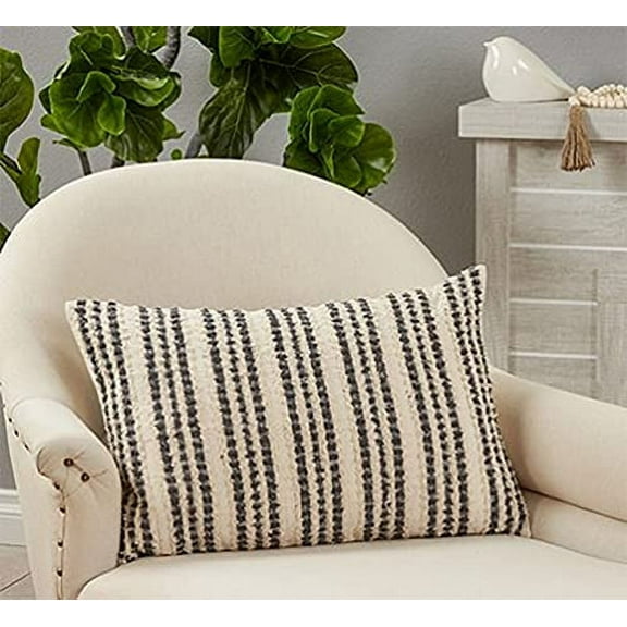 Fennco Styles Woven Striped Cotton Decorative Throw Pillow Cover 16" W x 24" L - Black & White Textured Cushion Case for Home, Couch, Bedroom, Living Room and Office Décor