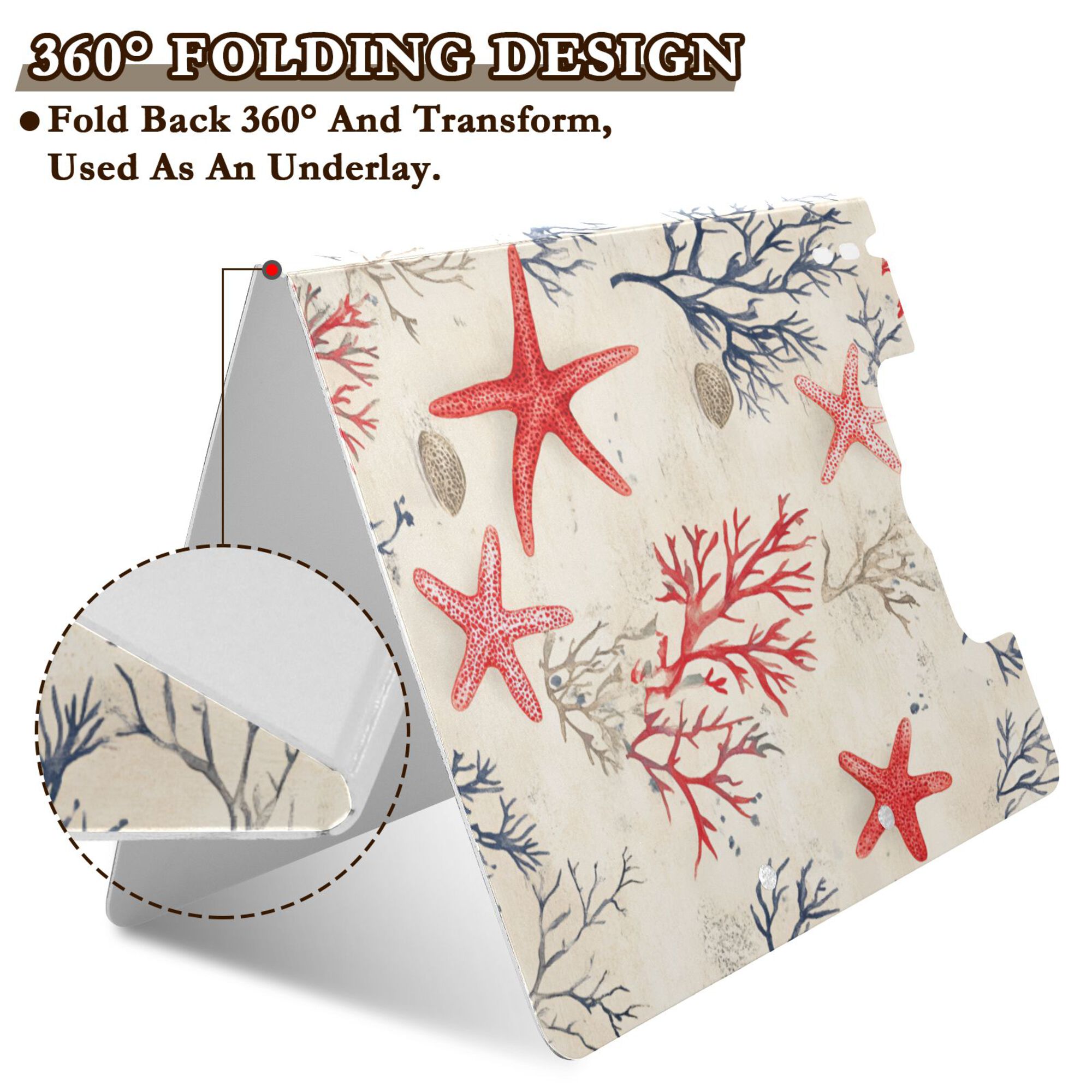 FORMRS A4 Clipboard Folder with Pen Holder Horizontal Foldable School Office Binder, Light Red Starfish