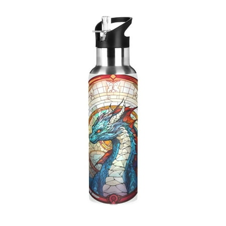 

ALAZA Dragon Bohomia Water Bottle Insulated Flask Stainless Steel Straw Lid 20 oz