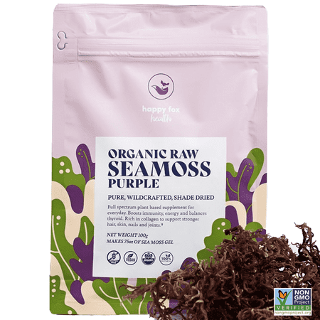Organic Sea Moss: Purple for Seamoss Gel by Happy Fox Health – Makes 75oz of Purple Sea Moss Gel Organic – Wildcrafted Dr. Sebi Approved Non GMO – / 2.5+ Mos Supply – 100 Gr Pack Organic Sea Moss: Purple for Seamoss Gel by Happy Fox Health – Makes 75oz of Purple Sea Moss Gel Organic – Wildcrafted Dr. Sebi Approved Non GMO – / 2.5+ Mos Supply – 100 Gr Pack